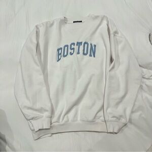 Brandy Melville White Crewneck Sweater Boston Edition